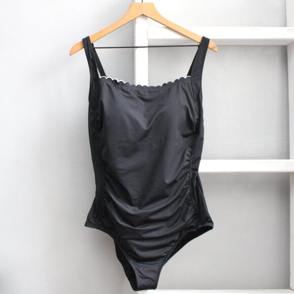 Lascana Black White Scalloped Neck Tummy Control One Piece Swimsuit Size 42C NWT - Picture 1 of 10